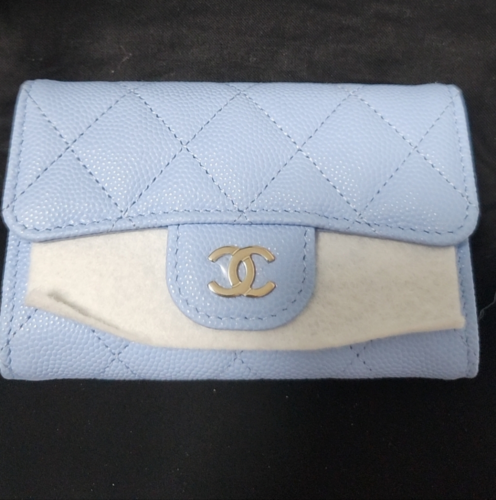 Chanel Blue Quilted Wallet with Gold Logo